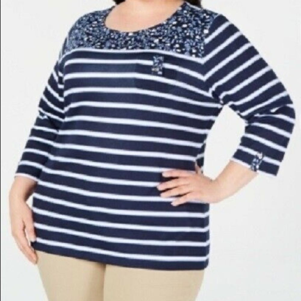 Karen Scott Women’s Plus Scoop Neck Printed Top